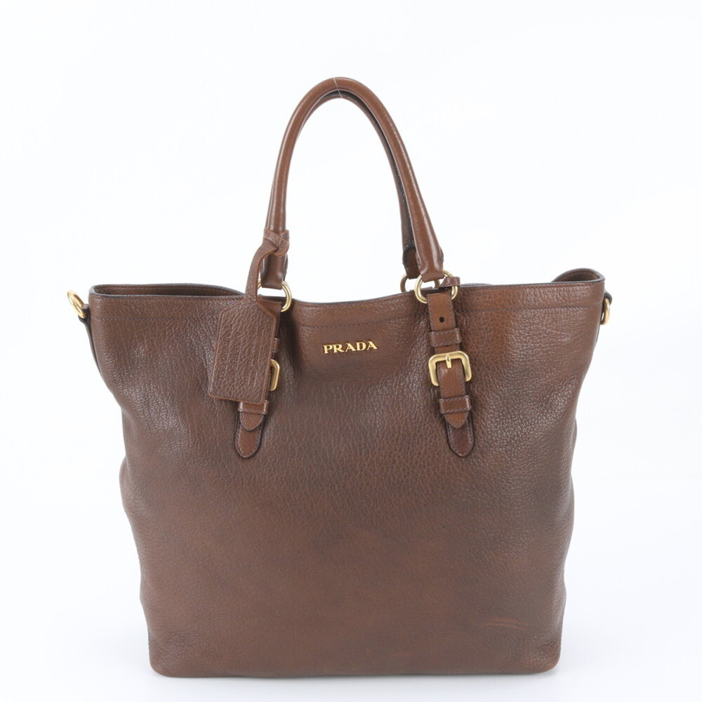 Prada Vitello Daino Leather Tote Bag Shoulder Handbag Brown Women's